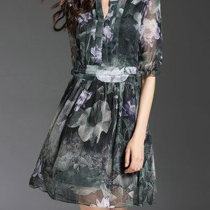 Floral-print Elegant Half Sleeve A-line Mini Dress
